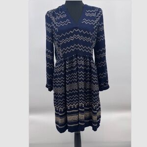 Holding Horses Dress Women Small Blue 3/4 Sleeve Boho Western V Neck Pockets